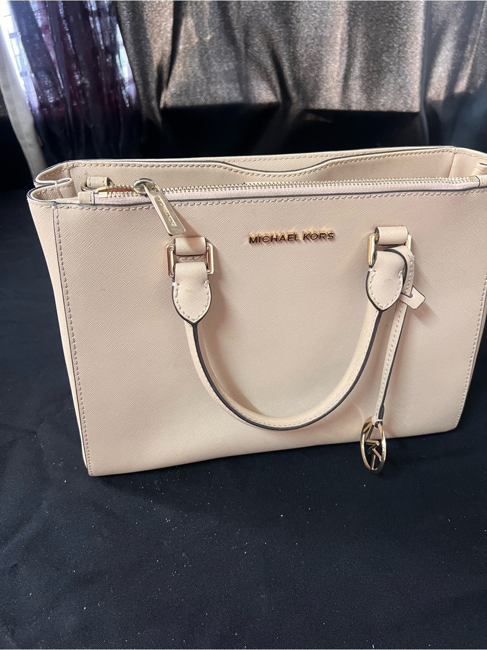 MICHAEL KORS Blush Saffiano Leather Satchel with Gold Hardware